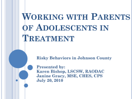 Working with Parents of Adolescents in Treatment