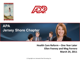 Health Care Reform Update - Jersey Shore Chapter American