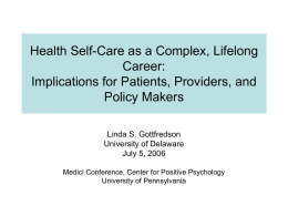 Health Self-Care as a Complex, Lifelong Career