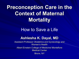 Preconception Care and Maternal Mortality