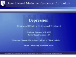 Definition and DSM-IV Criteria Major Depressive