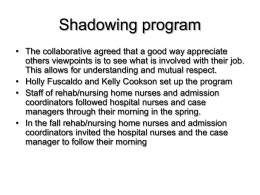 Shadowing program - Avoid Readmissions through Collaboration