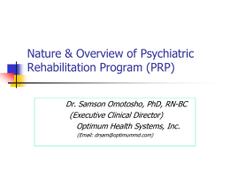 Nature and Overview of Psychiatric Rehabilitation