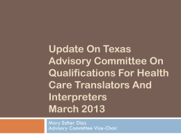 Update on Advisory Committee 3-14-13