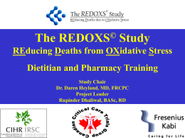 REDOXS© Trial Pilot - Critical Care Nutrition
