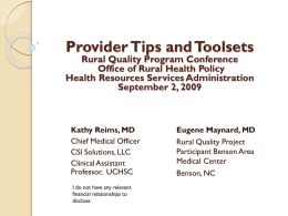 Provider Tips and Toolsets Rural Quality Program