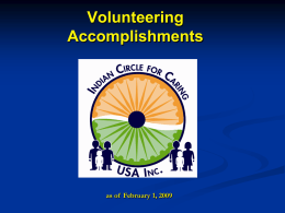 Volunteering Achievements as of 9/30/08