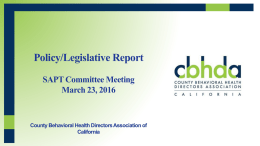 CBHDA Policy/ Legislative Update