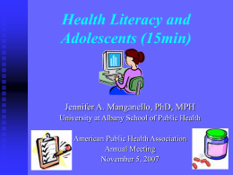 Health Literacy and Incoming College Students: A Pilot Study