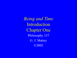 Being and Time Introduction Chapter One