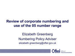 Review of corporate numbering and use of the 05 number range