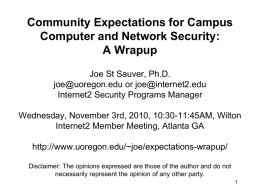 Community Expectations for Campus and Network