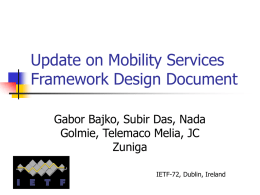 Update on Mobility Services Framework Design
