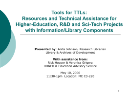 Tools for TTLs: Resources and Technical Assistance