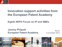 Innovation Support Activities from the European Patent