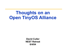 Plans on Network Architecture and TinyOS Alliance