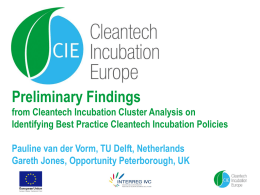Best practice cleantech incubation policies Main Findings #1