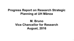 Progress Report on Research Strategic Planning