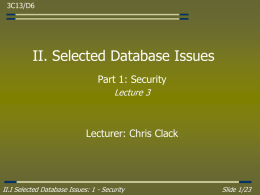 II.I Selected Database Issues: 1