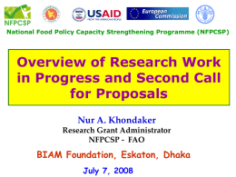 Overview of research work in progress and second call for proposals