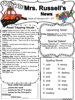 Road Tripping Vocab Your child has earned: _____ points this week